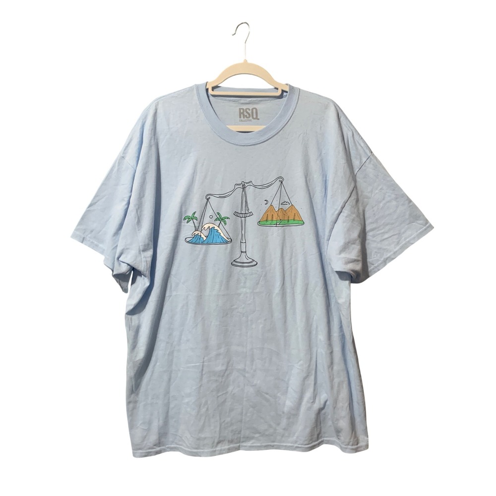 RSQ T-Shirt Mens 2XL Collective Light Blue Balance Scale Graphic EUC